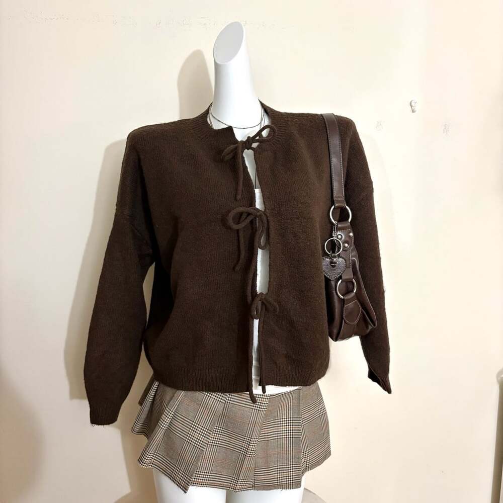 Sincerely Jules Brown Tie Front Cardigan Sweater Size XS